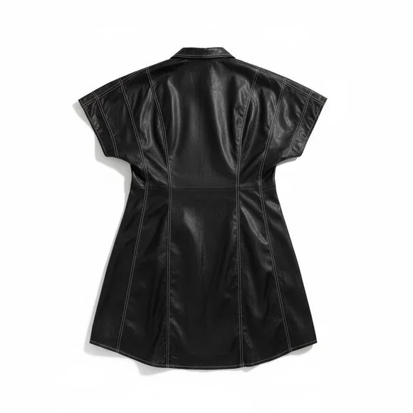 THML Black Faux Leather Mini Dress with Contrast Stitching – Size M - Picture 4 of 9